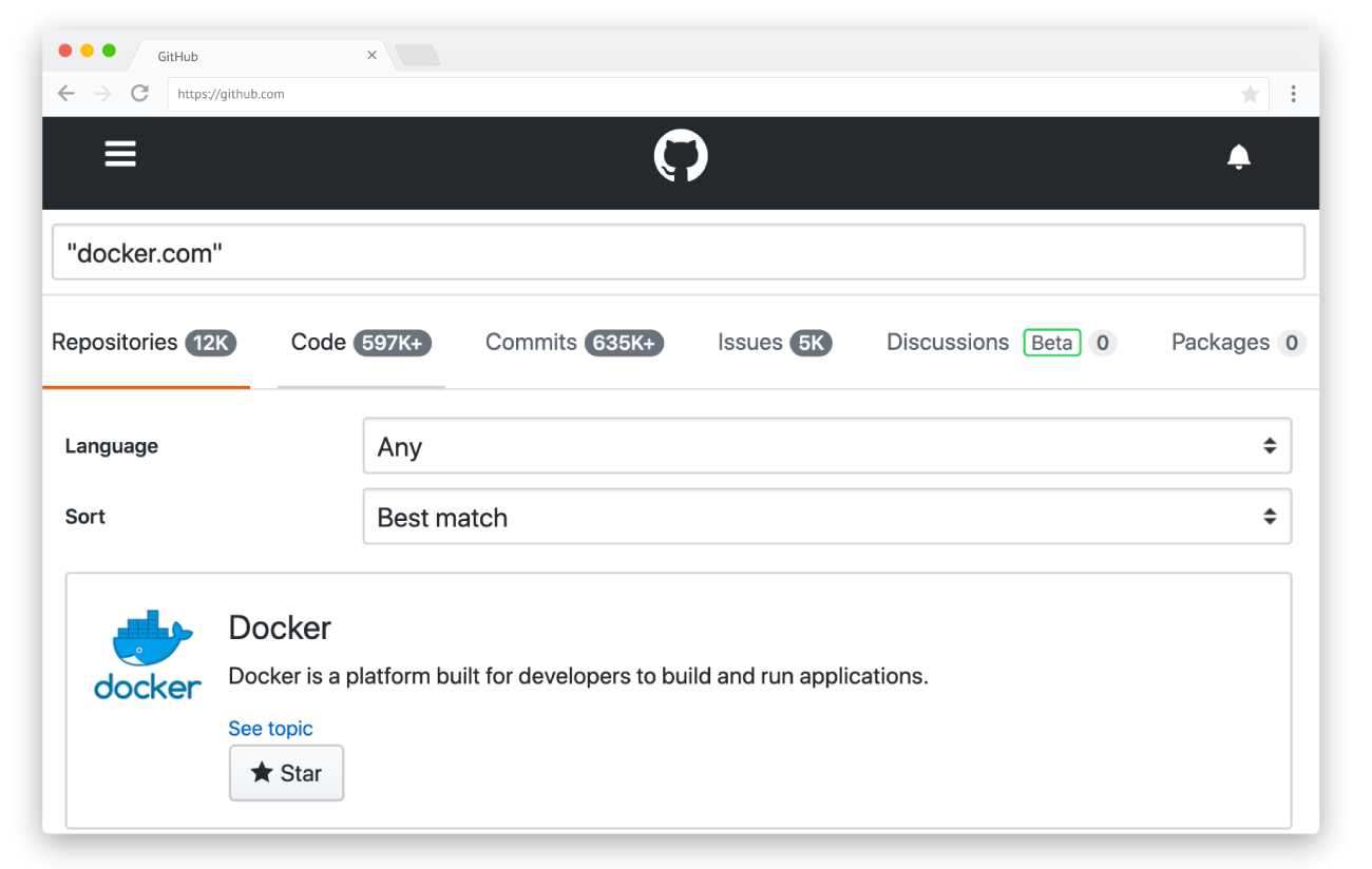 GitHub built-in search