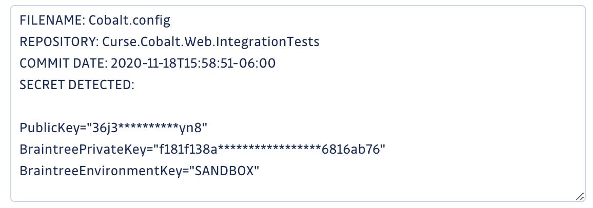 Braintree SANDBOX key found in Twitch Data