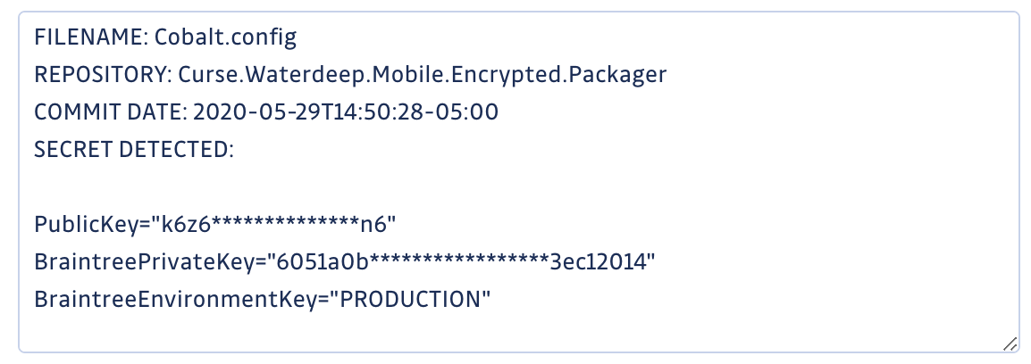 Braintree Production Key found in Twitch Data