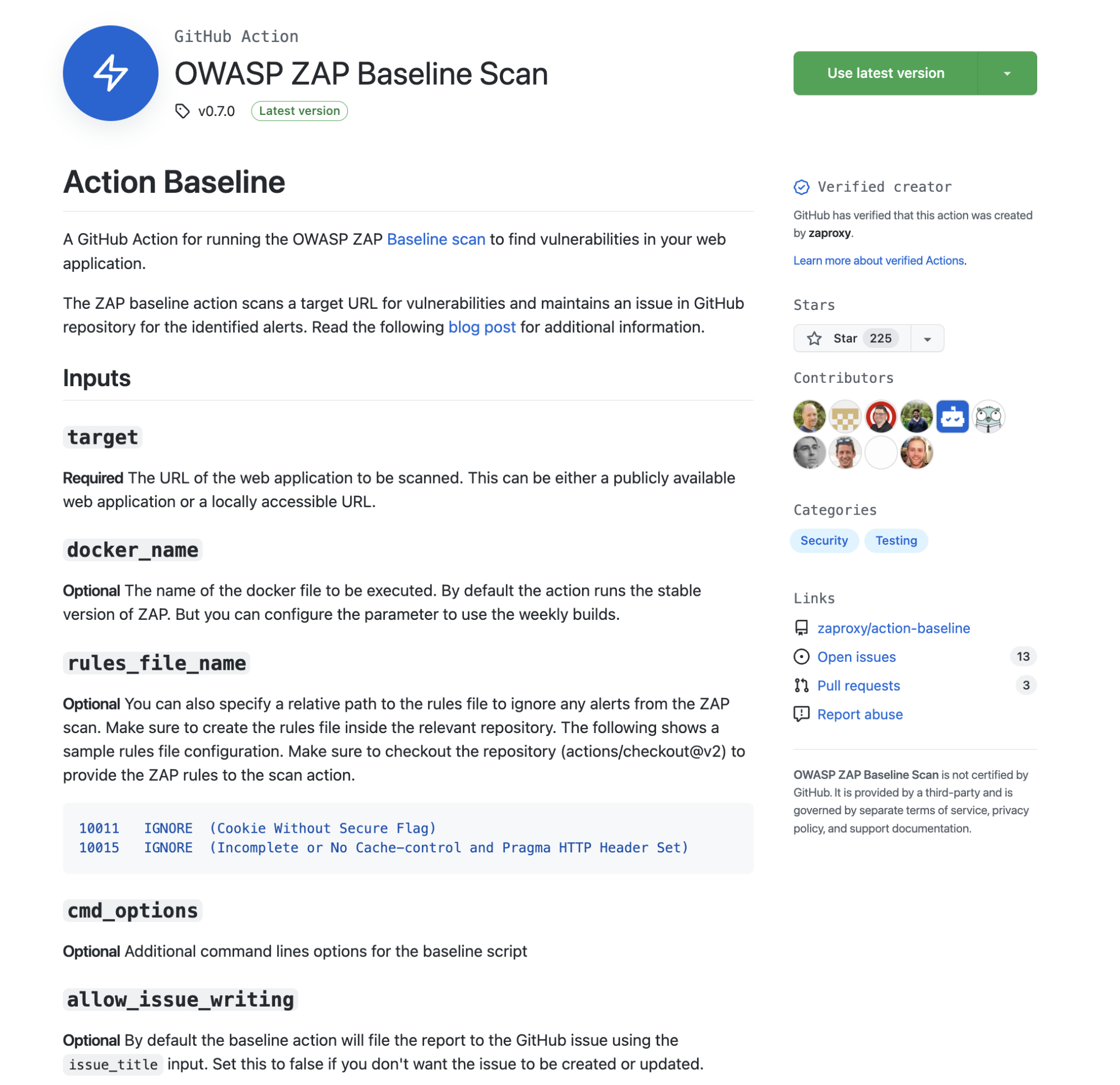 OWASP Zap Baseline Scan GitHub Action