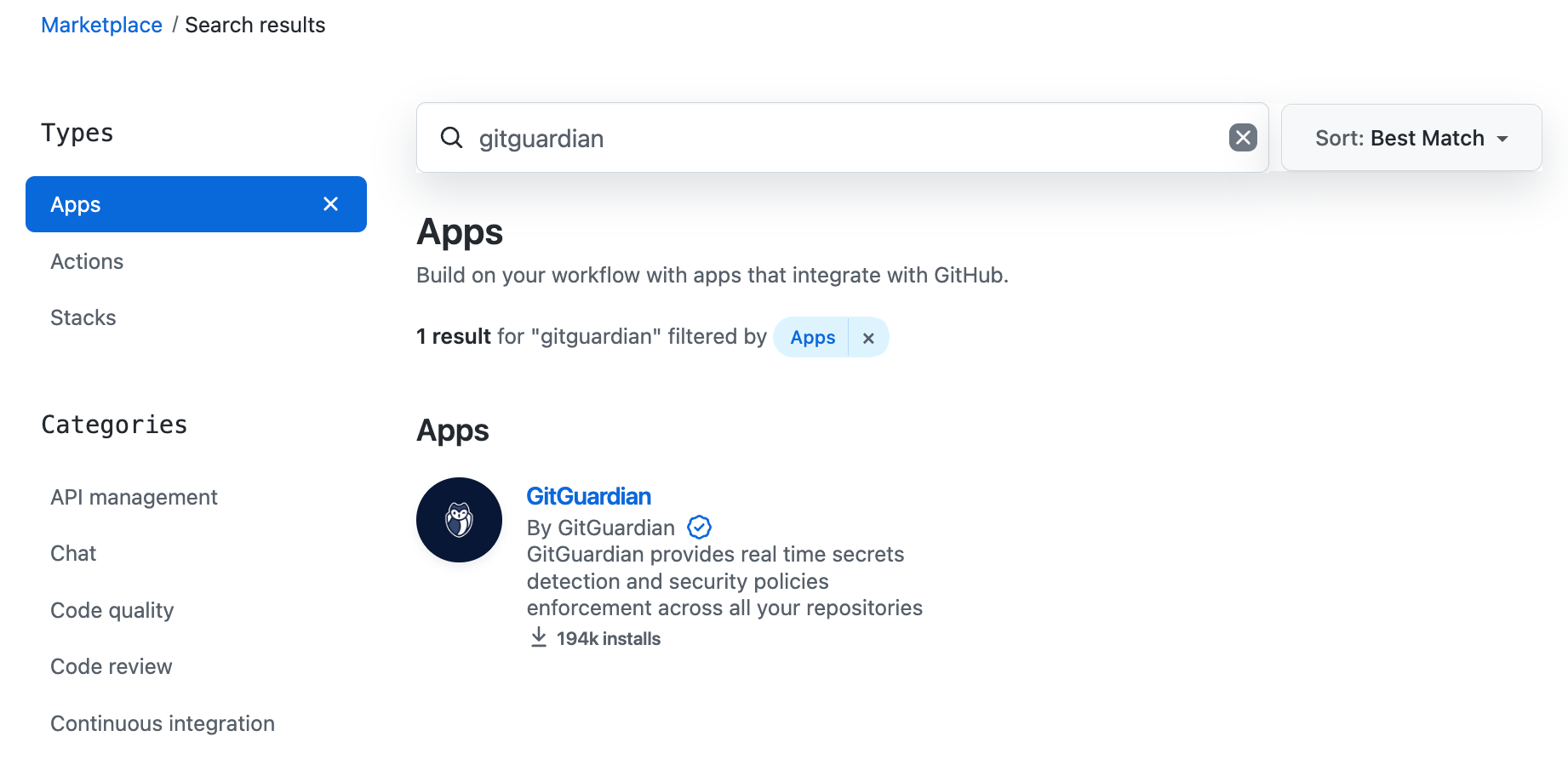 GitGuardian app in GitHub Marketplace