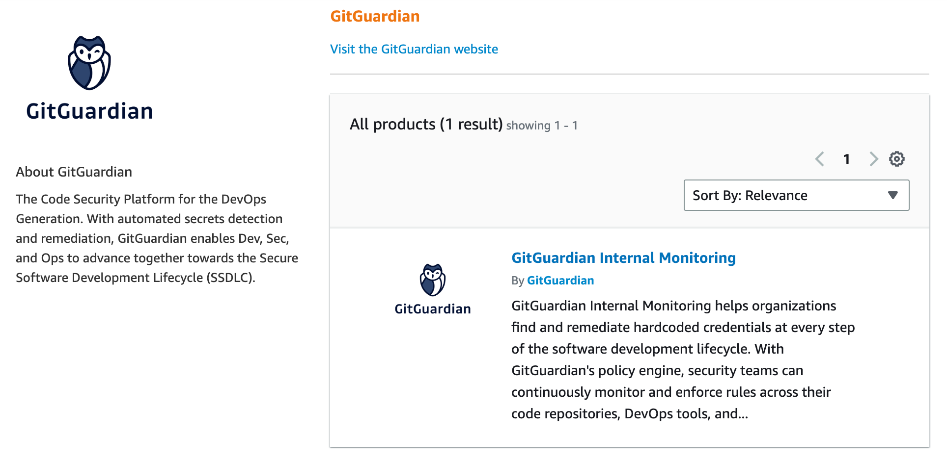 GitGuardian listing on AWS Marketplace