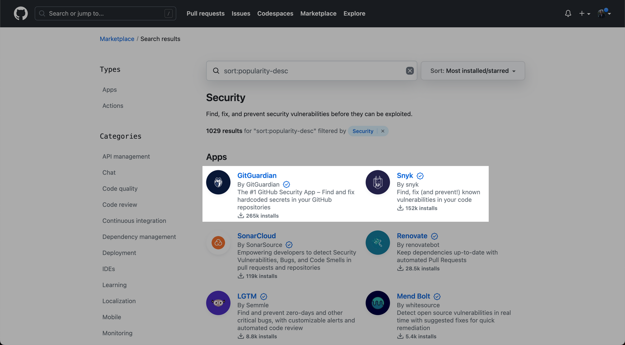 GitGuardian and Snyk on the GitHub Marketplace