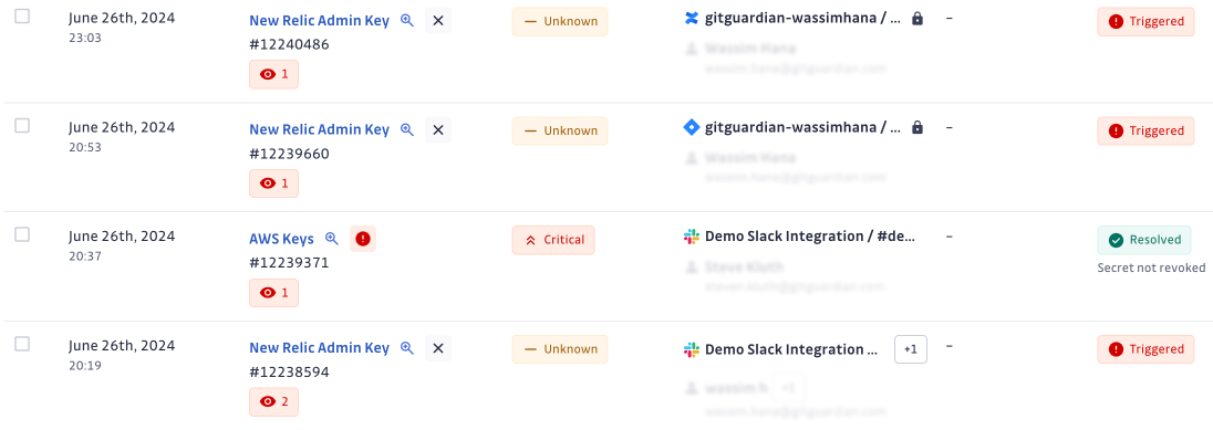 Secrets detected in collaboration tools from the GitGuardian dashboard