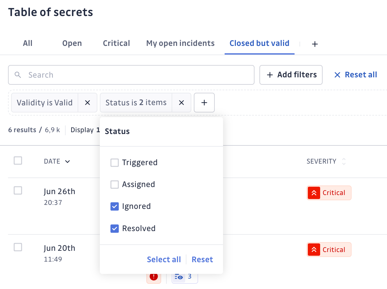 Visualize closed incidents with a valid secret