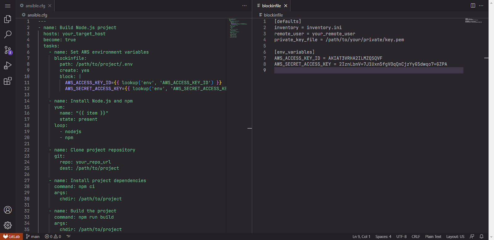 Honeytoken added in Ansible config file via blockinfile