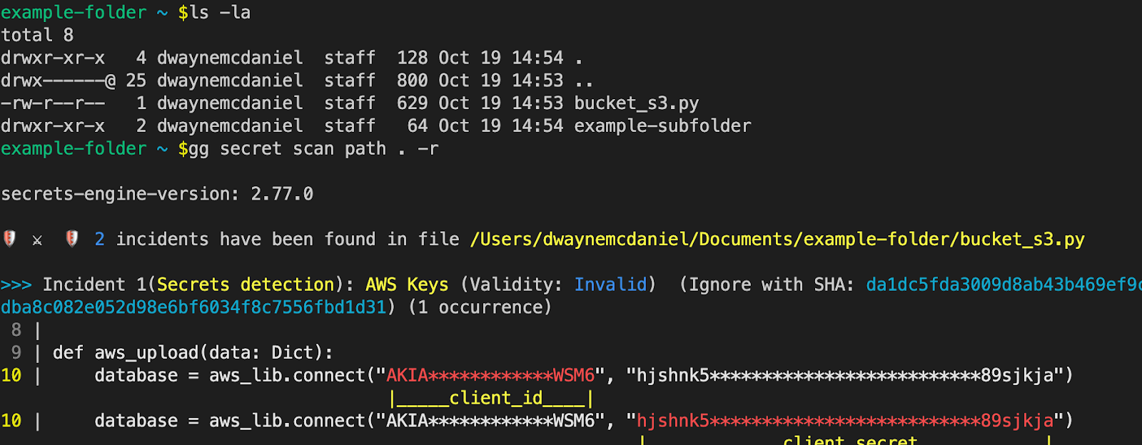 ggshield secret scan path .. -r performed in a folder without a .git folder