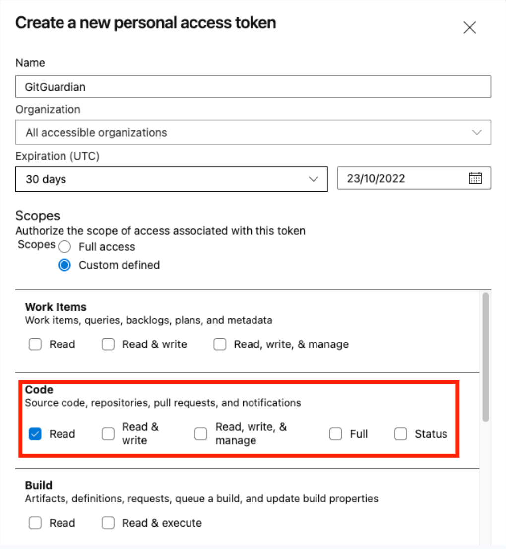 Create a new token for the Azure Repos Service