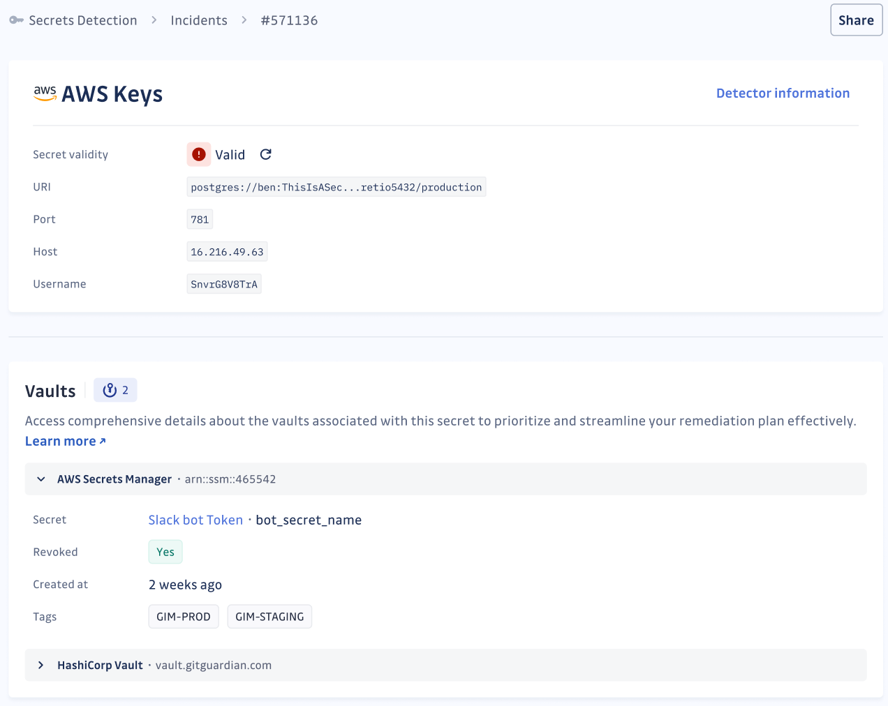 Investigating in GitGuardian an incident involving a secret stored in a vault