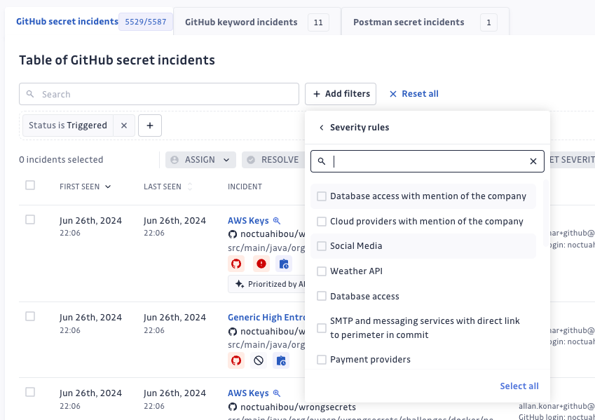 Filtering public incidents according to severity rules