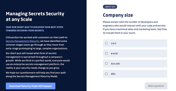 The top of the Secrets Management quiz page